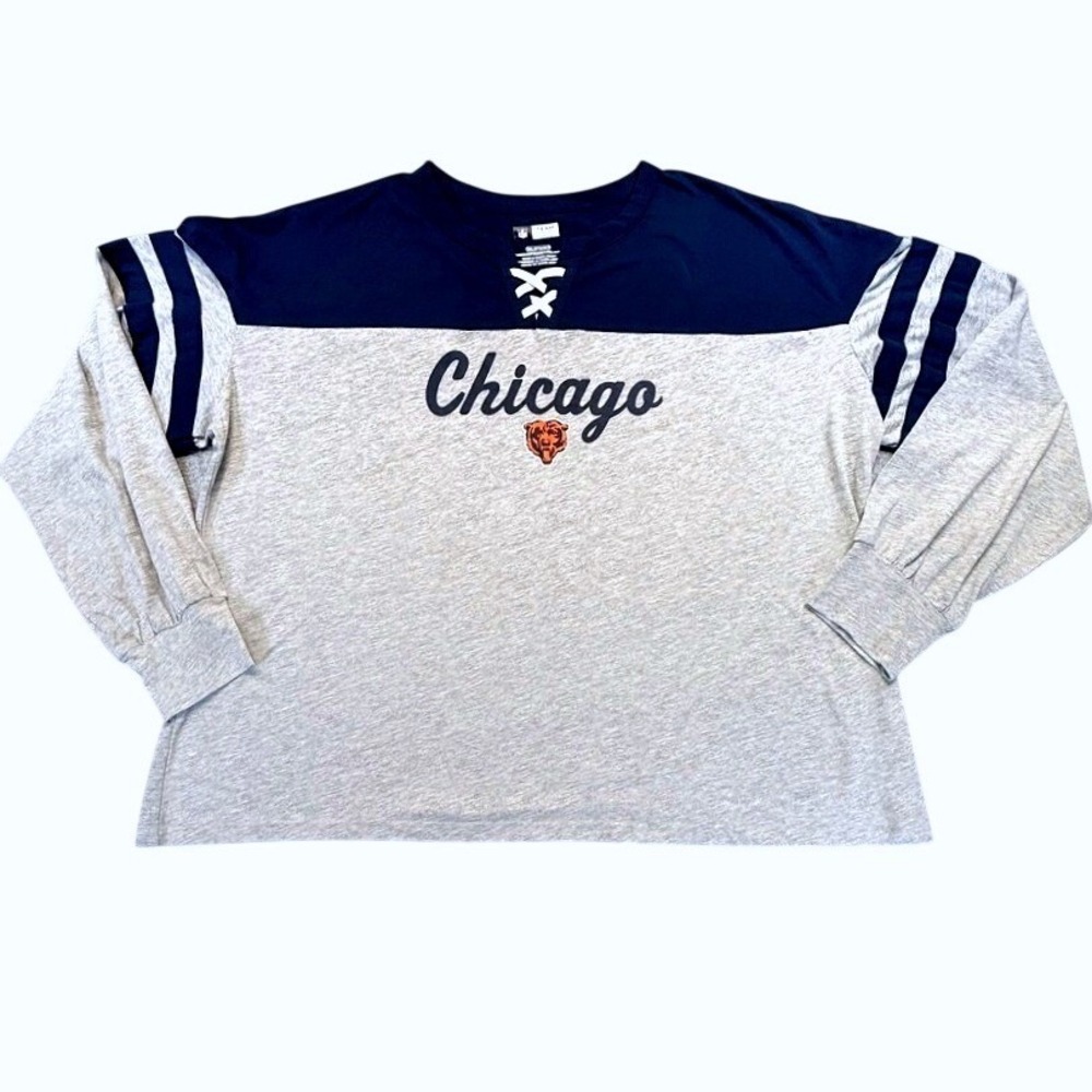 NFL Team Apparel Chicago Bears Women 3XL Gray Navy Lace Long Sleeve Shirt NWOT